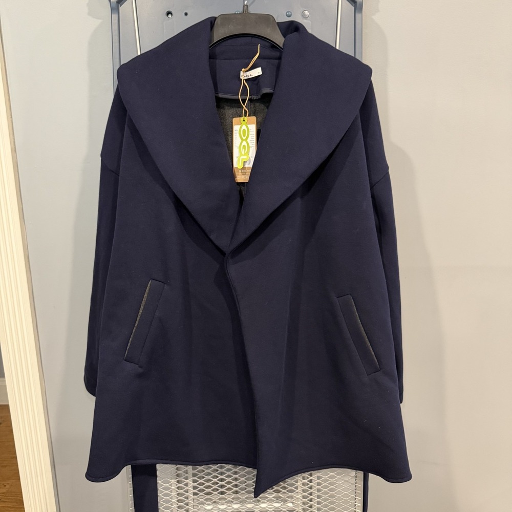 OGL Women Jacket XS FuzzLuxe Belted Shawl Collar Robe Wrapped Navy - Picture 1 of 7